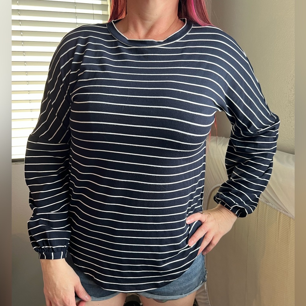 Juicy Couture Black and White Striped Long Sleeve Top